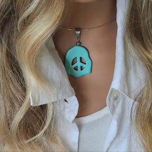 Boho Jewelry Necklace Blue Hawolite Stone Peace Lightweight Pendant